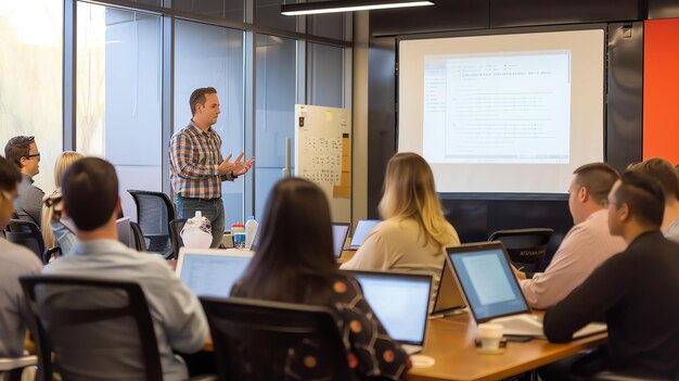 Trainer laat SharePoint zien op een groot scherm
